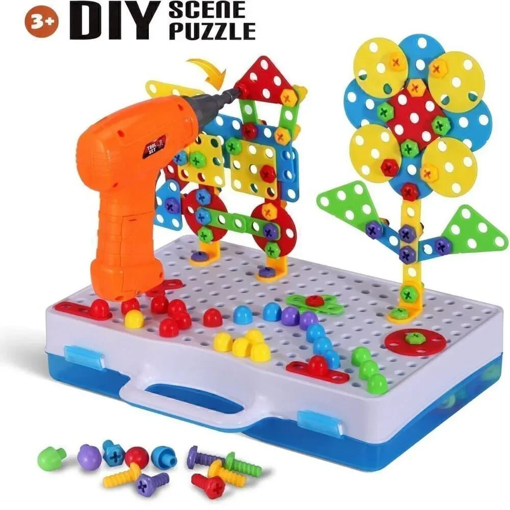 Drill Set Building Blocks 224 Pieces Mosaic Drill Set for Kids STEM Learning New